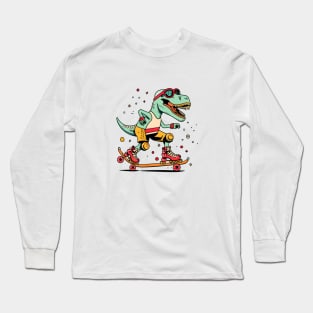 dino T rex Skating Long Sleeve T-Shirt